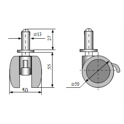 Möbelrad Typ K-49/27 Gummi mit Bremse